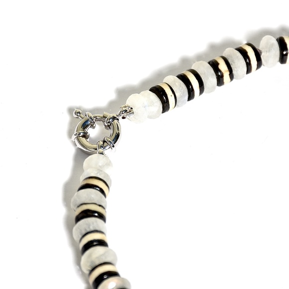 925 Silver Diamond Rainbow Moonstone Statement Necklace - Picture 4 of 4